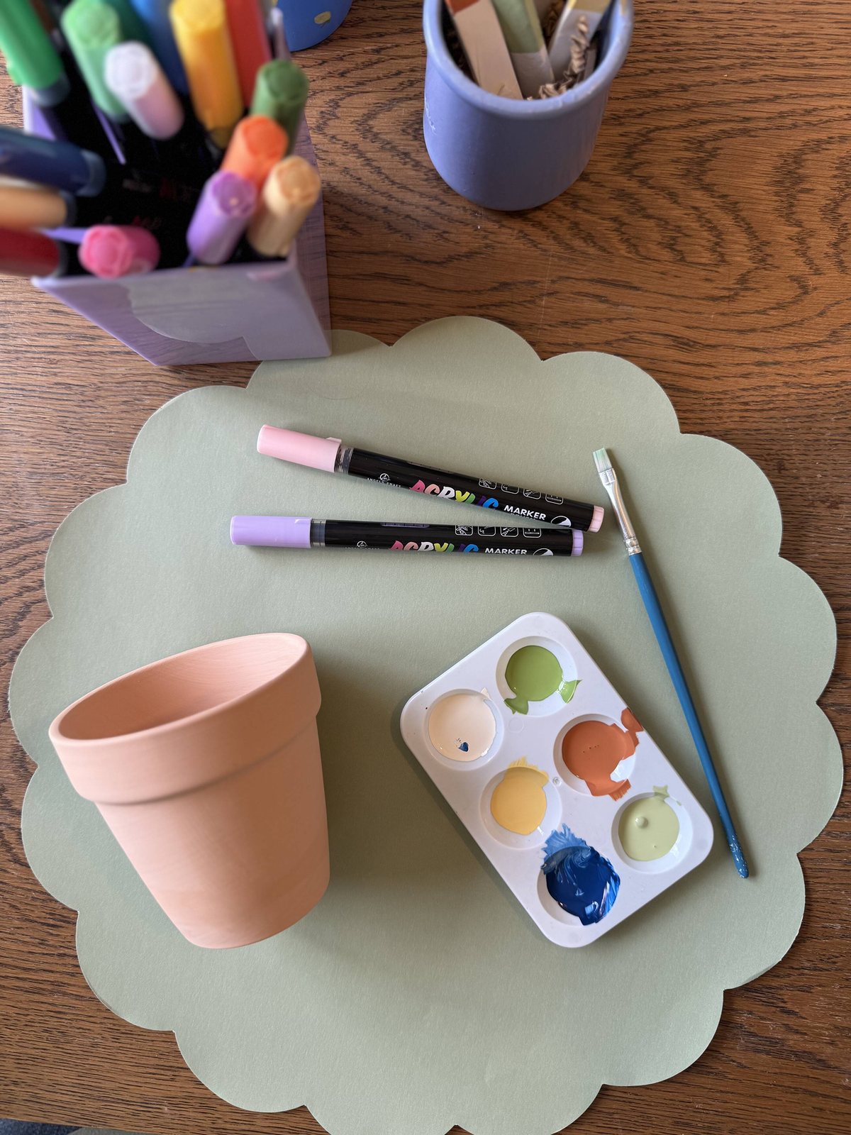 A styled craft station with materials prepared and ready for guests